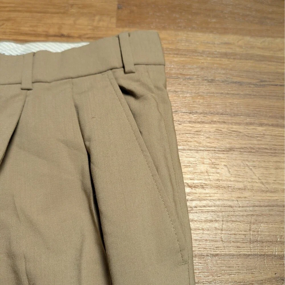 Ballin Dress Pants Mens 37x24 Khaki Solid 100% Super 120s Wool Comfort Adult